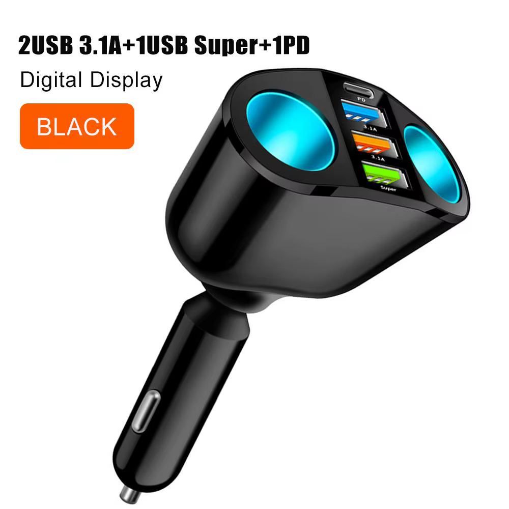 Cargador de Coche Dual USB Tipo-C 20W + Divisor de Encendedor con LED